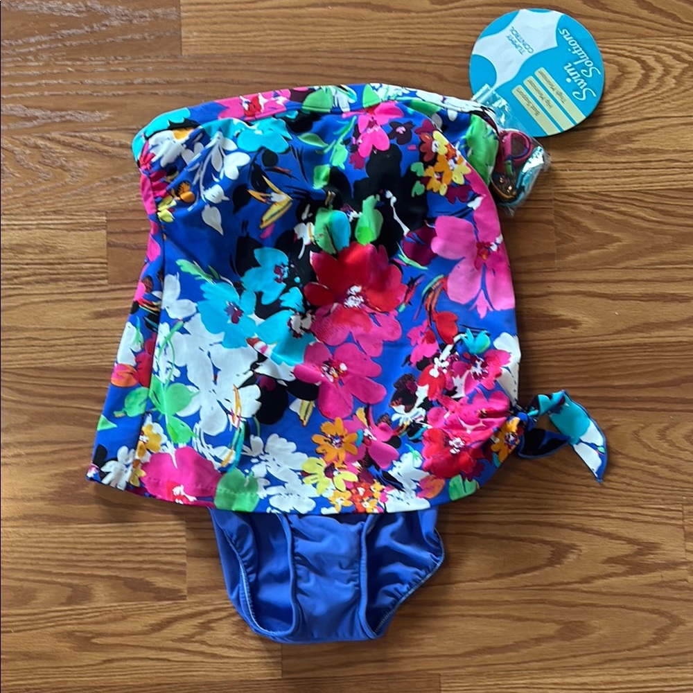 NEW Swim SolutionsTummy‎ Control Colorful Tropical Floral Faux Tankini Size 10